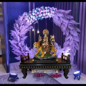 Divine Lavender Arch: Modern Durga Puja Decoration in Gurgaon